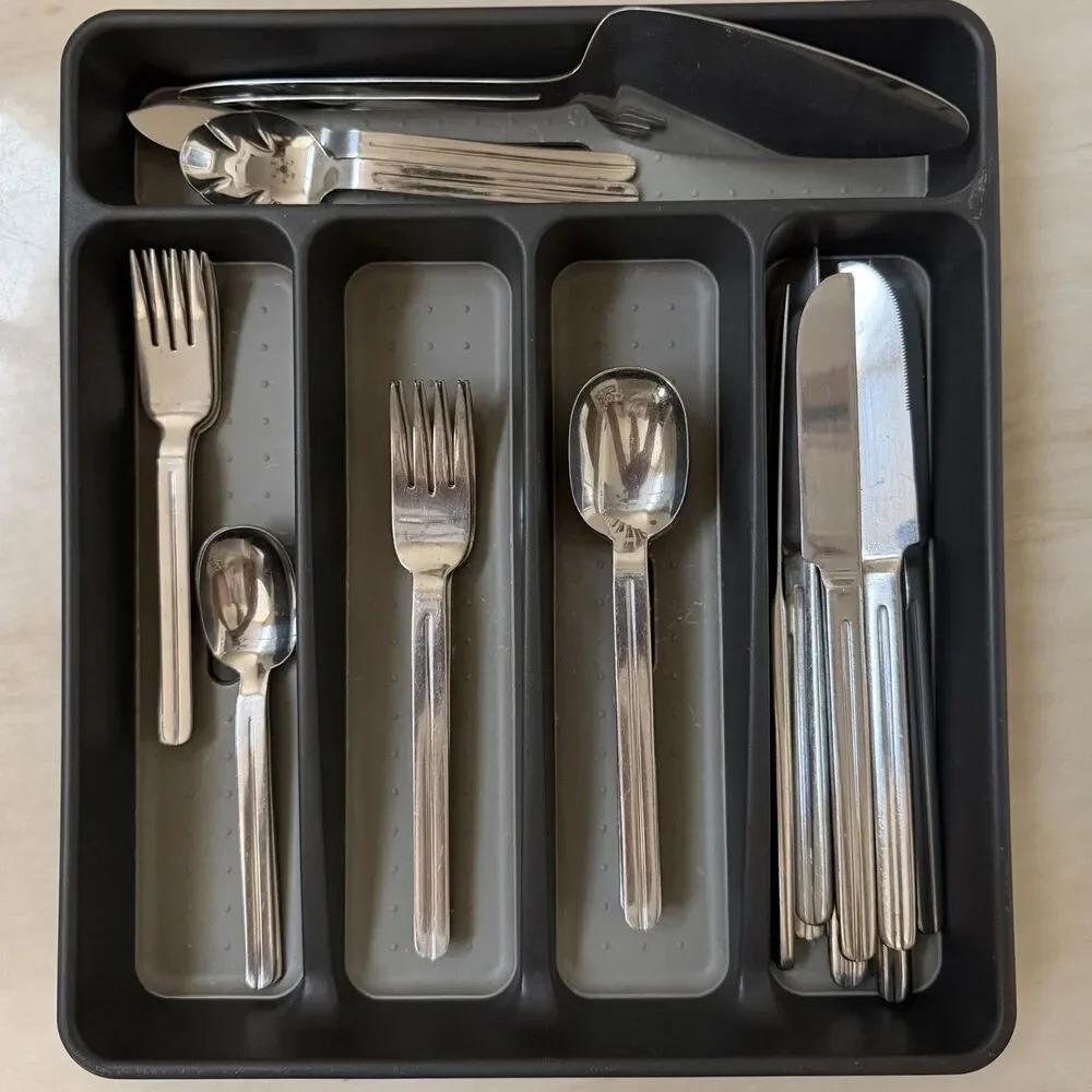 30pc Farberware Celestial Flatware Set Stainless Center Ridge Korea with Tray